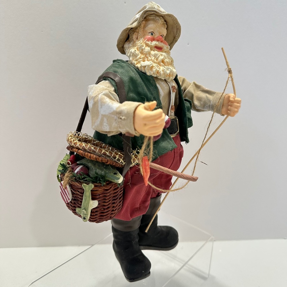 Traditions Fabric Mache Fishing Santa Figurine 10.5 Inch Rustic Lodge Decor